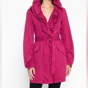 Willi Smith Vibrant Pink Ruffle Trench Coat